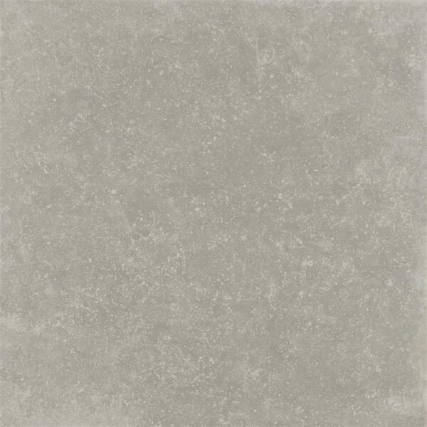 Albendo, vloeren specialist - Een close-up van de Vloertegel / Wandtegel Mainz Argento 90x90cm onthult een lichtgrijze, getextureerde betonlook met subtiele spikkels en ongelijke patronen, die een natuurlijke en licht verweerde uitstraling geven.