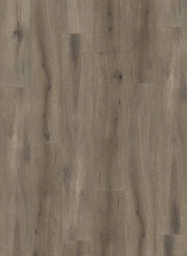 Albendo, vloeren specialist - Een close-up van de Click PVC 5103 (harde klik) Eik natuur gerookt toont middelbruine tinten, natuurlijke houtnerfpatronen, knoesten en subtiele kleurvariaties op de planken.