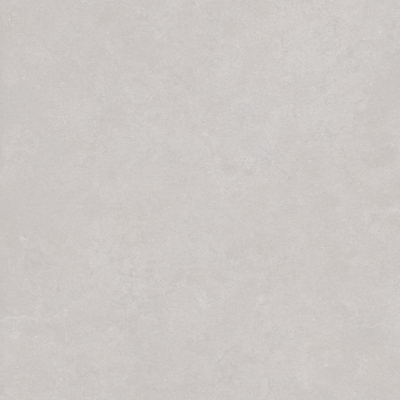 Albendo, vloeren specialist - Een close-up van de Vloertegel / Wandtegel Kale Cement Ice Licht Glans 60x60cm toont een glad, licht gestructureerd lichtgrijs oppervlak met subtiele kleurvariaties, dat lijkt op steen of beton.